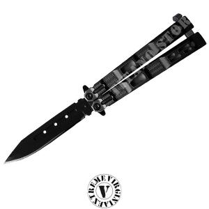 BUTTERFLY KNIFE BLACK BLADE RUBBER HANDLE VIRGINIA (VB4005)
