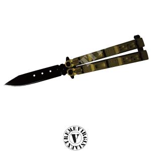 BUTTERFLY KNIFE BLACK BLADE RUBBER HANDLE GREEN VIRGINIA (VB4007)