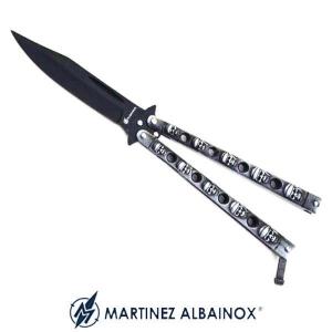 BUTTERFLY KNIFE BLACK BLADE 10CM HANDLE WITH SKULLS ALBAINOX (02072)