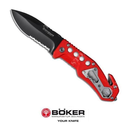 Boker Magnum 01SC172 Bombero O2 Rojo G10 Combo Edge Vaceada cuchillo de mango 