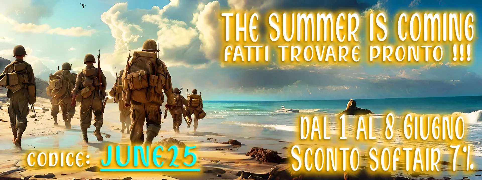 Soldati in spiaggia, estate in arrivo, sconto softair con codice JUNE25.
