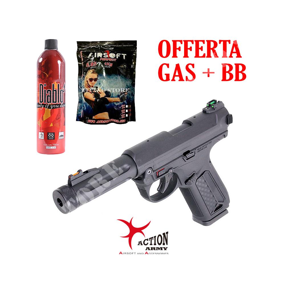 Kit pistola aap01 black + gas + pallini action army (aap01bk-kit): Pistole  a gas scarrellanti per Softair
