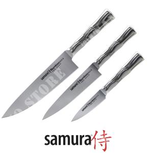 SET 3 PCS BAMBOO COOK-FILLETING-PARING KNIFE SAMURA (SBA-0220)