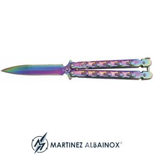 BUTTERFLAY RAINBOW KNIFE BLADE 10.4 Cm SKUL HANDLE ALBAIOX (ALB-02217)
