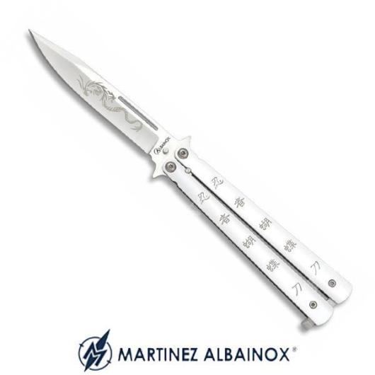 Couteau papillon Albainox 02096 Ninja Dragon manche en aluminium blanc