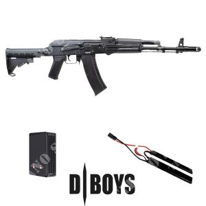 AK-74 NOIR AR-STOCK + BATTERIE + CHARGEUR DE BATTERIE LIPO D-BOYS (4783K-KIT)
