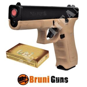 9MM GAP BLANK GUN BLACK/TAN + BRUNI CARTRIDGE BOX (BR-1401BT+CARTRIDGES)