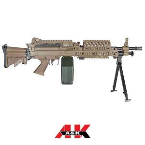 MINIMI MACHINE GUN M249 MK46 TAN BIPOD ÉLECTRIQUE MOD 0 A&K (T57029)