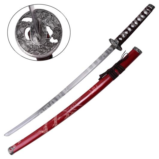 KATANA ENGRAVING DRAGON SCABBARD RED (ZS574 RED)