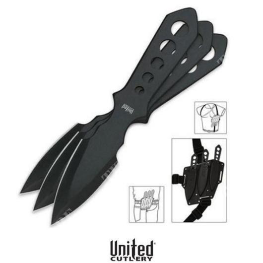 SET 3 BLACK UNITED CUTLERY LAUNCHING KNIVES (UC2904)